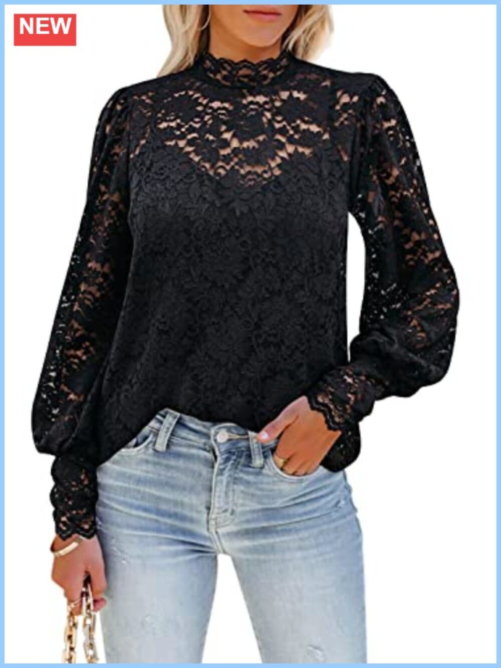 Women's Floral Lace Long Sleeve Mock Neck Blouse with Cami